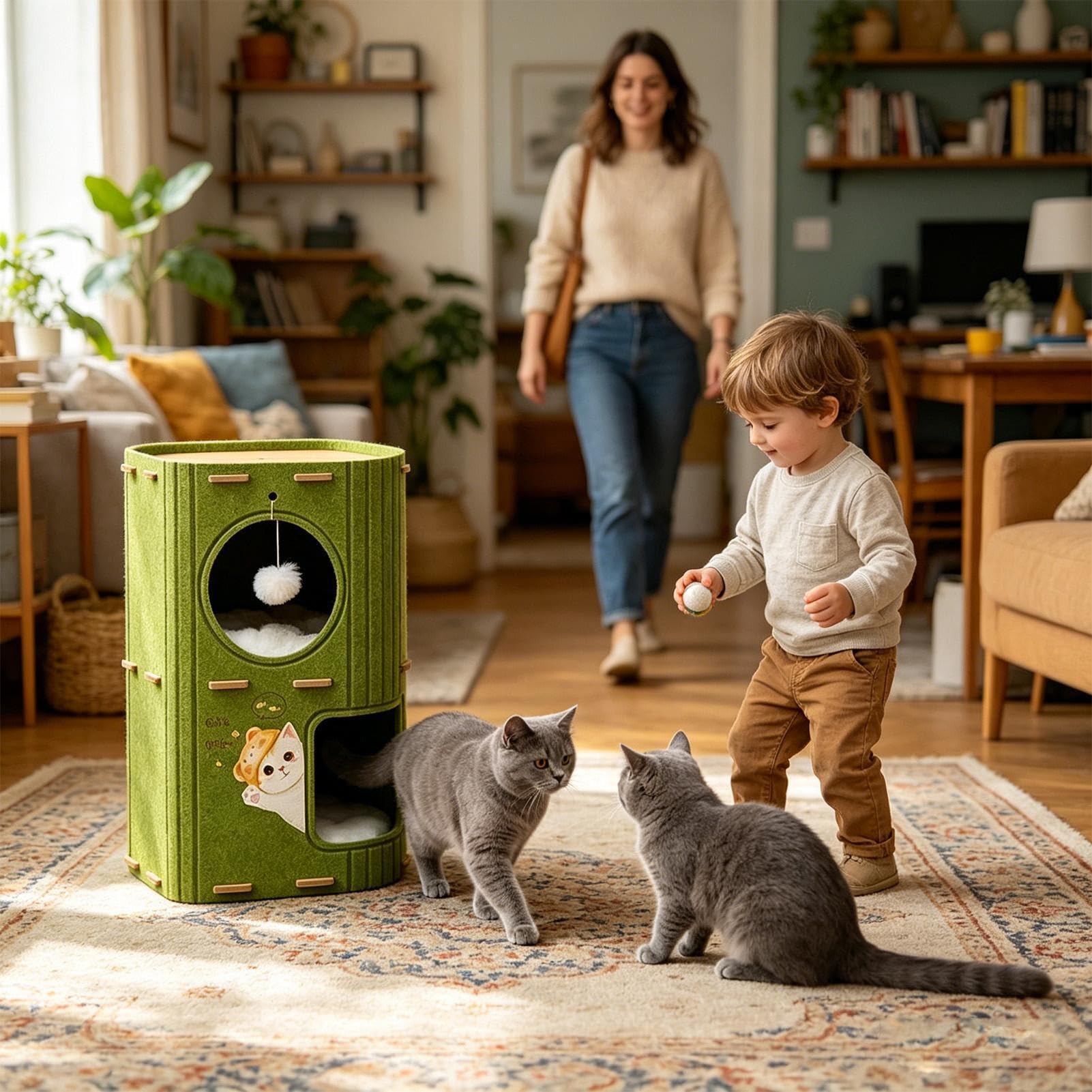 Genérico Caseta para Gatos de Interior - Cueva Plegable de Doble Capa Resistente a los arañazos de 37x37x6,0 cm | con Bola de Peluche y escondite para de Interior, para Uso doméstico y Exterior.