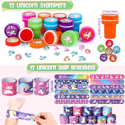 Miniatura 3 de Winrayk 146 piezas de unicornio para fiestas de cumpleaños, bolsas para niñas, diadema, pulsera, sellador, pulsera, llavero, pulsera de tatuaje,
