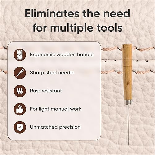 Miniatura 2 de Punzón rascador de cuero, herramienta de punzón de mango de bordado, punzón de madera para hacer libros, punzón de costura de madera