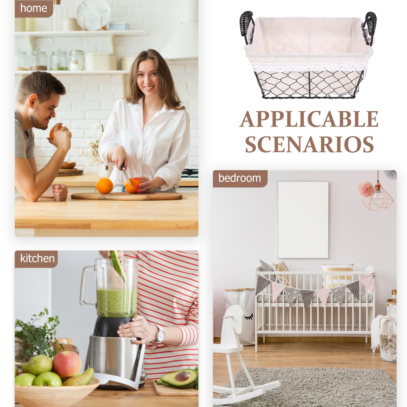 PRETYZOOM Wire Basket with Liner: Metal Basket with Handle, Storage Basket with Fabric Liner Portable Kitchen Organizer Picnic Basket (26.5x17x16.5cm)