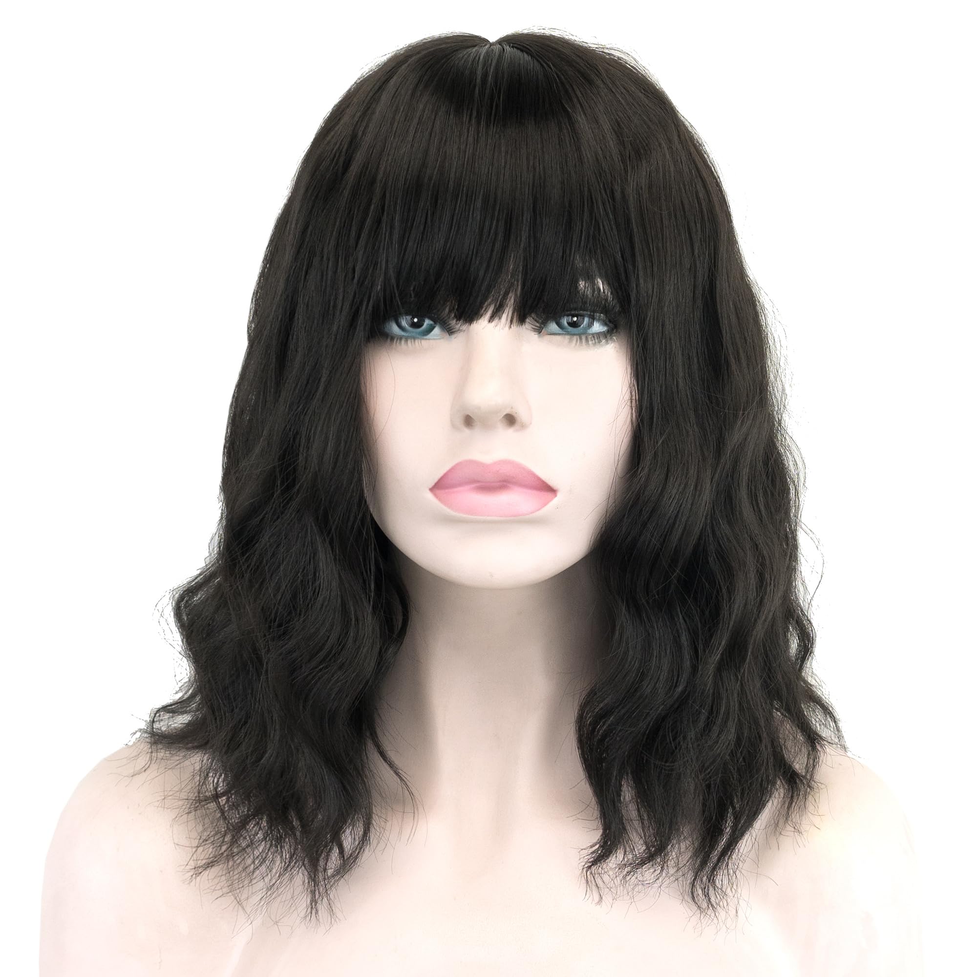 IMISSU Short Kinky Curly Wig Afro Hair Cosplay Wigs with Bangs Costume Headwear for Women (Black) - Image 2