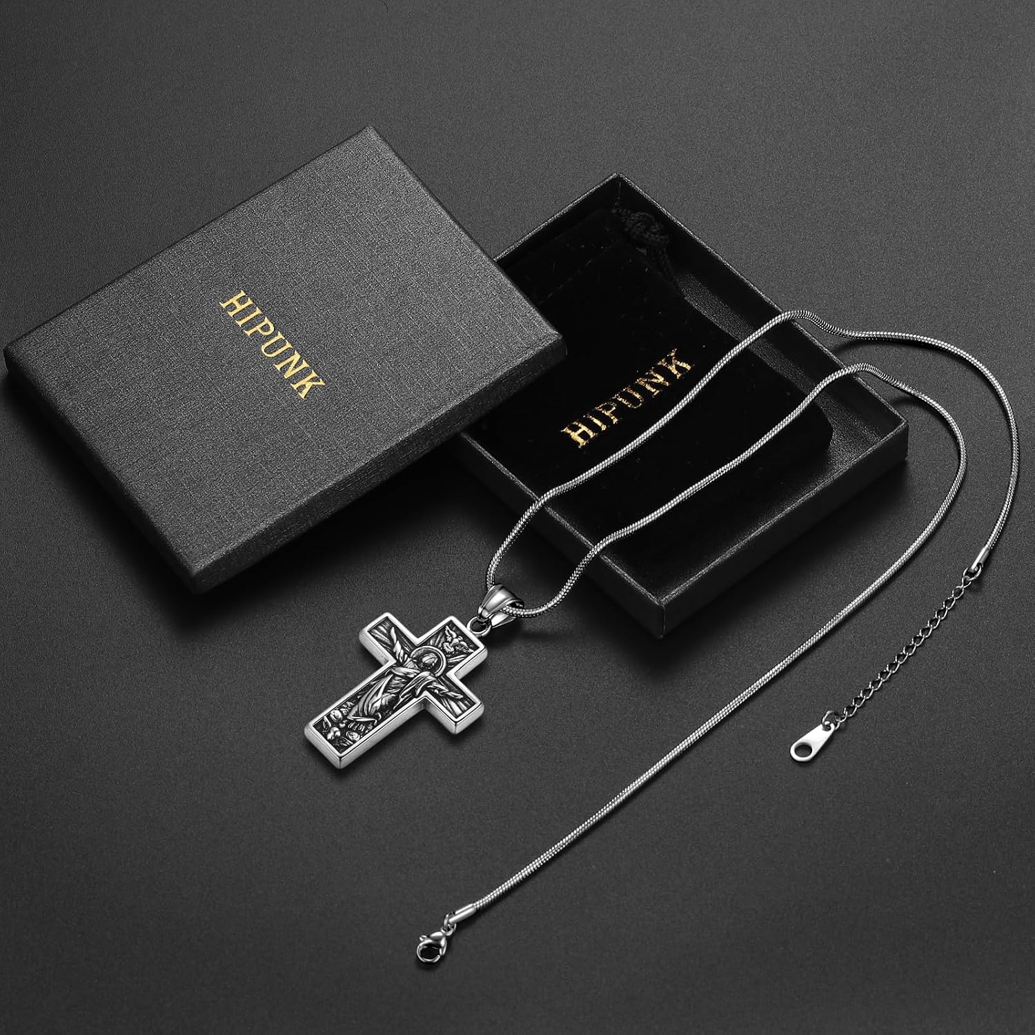 Hipunk Cross Crucifix Pendant Necklace - Stainless Steel Crucifix Jesus Christ Pendant Bible Prayer Religious Unisex Religious Baptism Madonna Eagle Necklace Jewelry