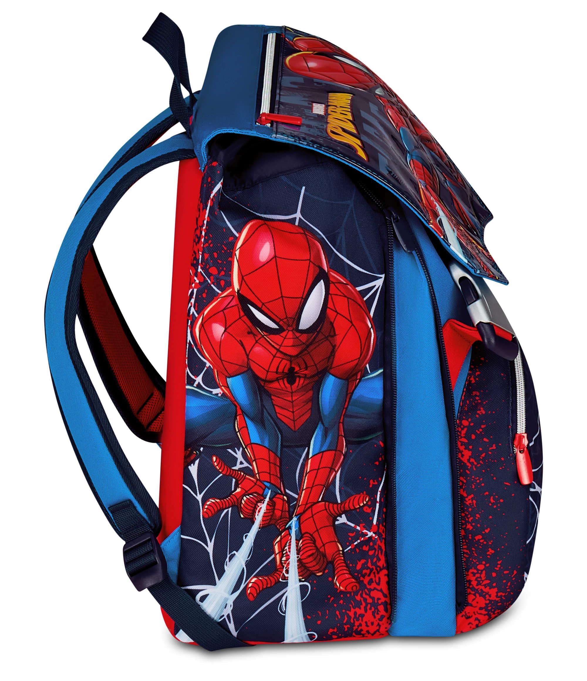 Seven Spiderman Zaino Doppio Scomparto Estensibile, Blu, Maxi Capienza, Schienale Preformato, Bambino, Scuola Elementare