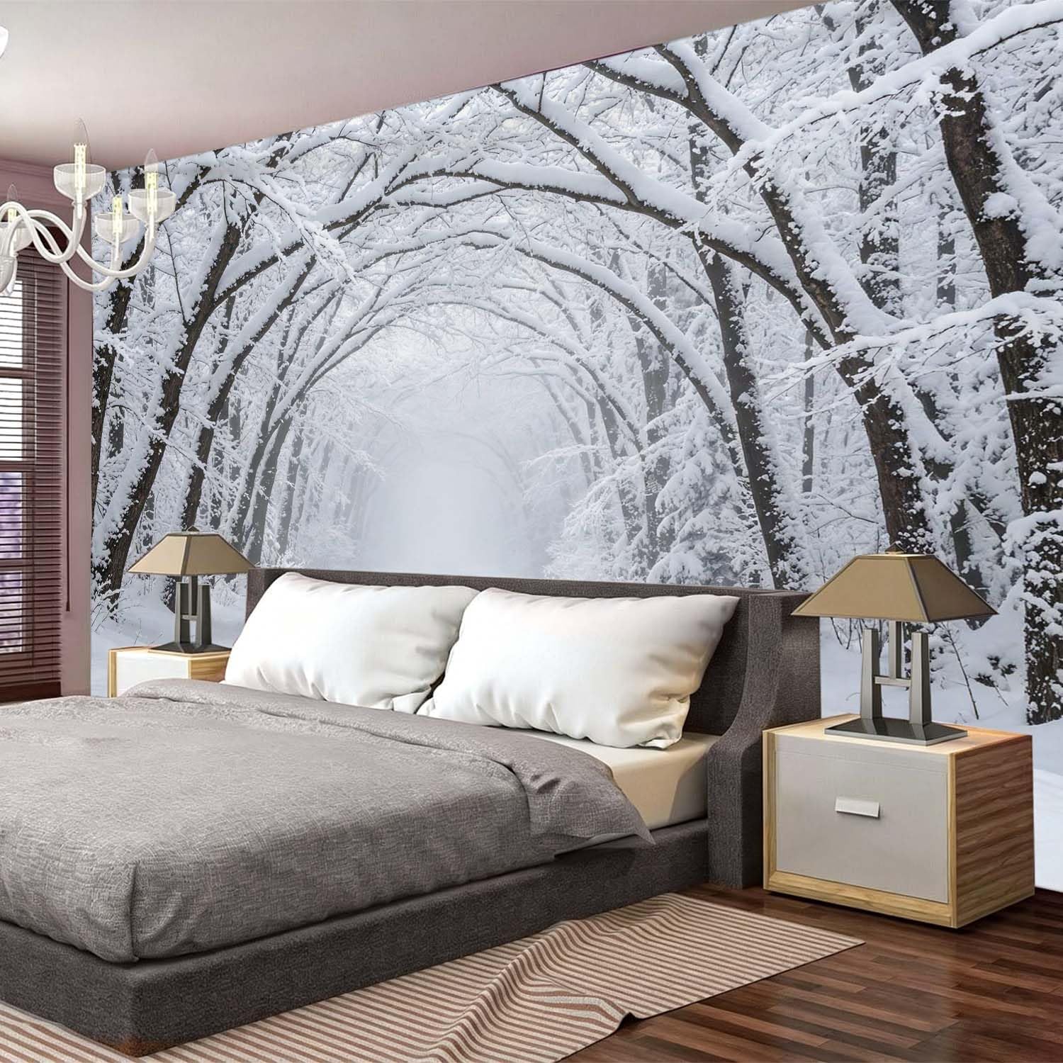Arazzo da Parete Grande 300x260 cm Bosco Innevato 3D Telo da Parete