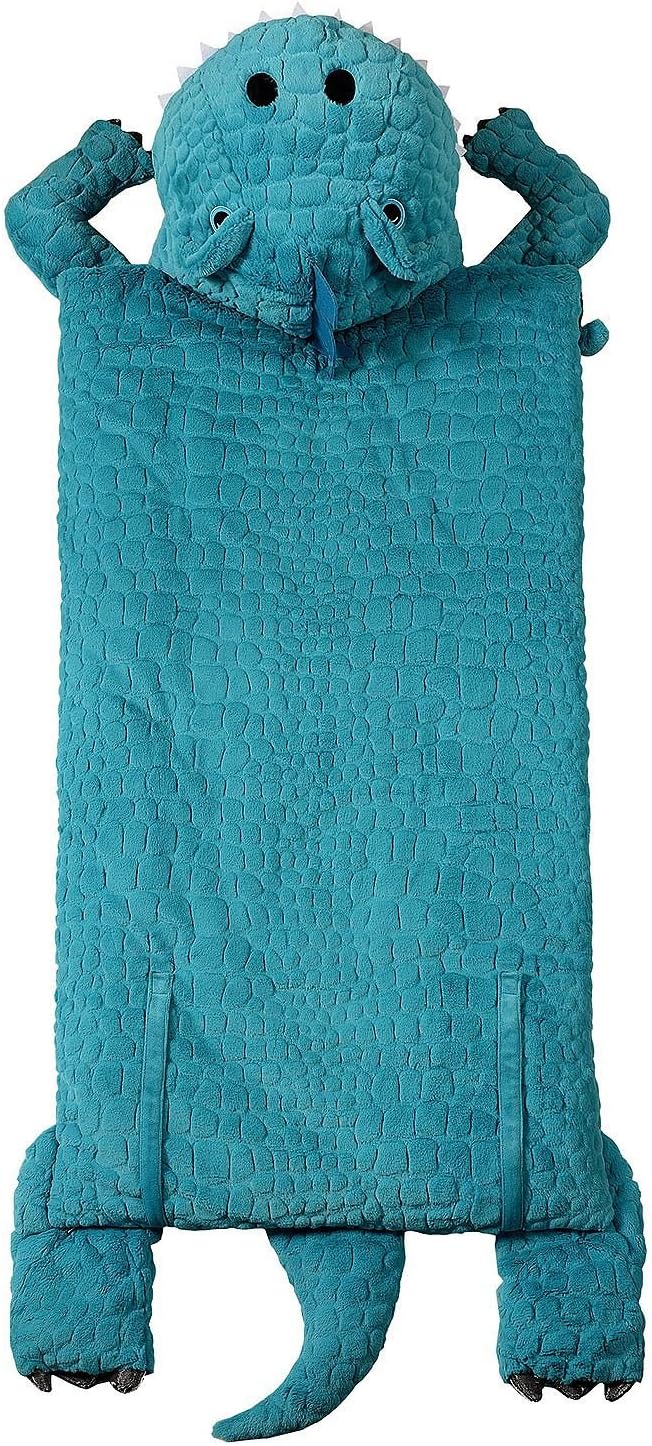 Women Owned Kids Plush Animal Slumber/Sleeping Bag with Super-Soft Cozy Faux Fur (Blue T-Rex)