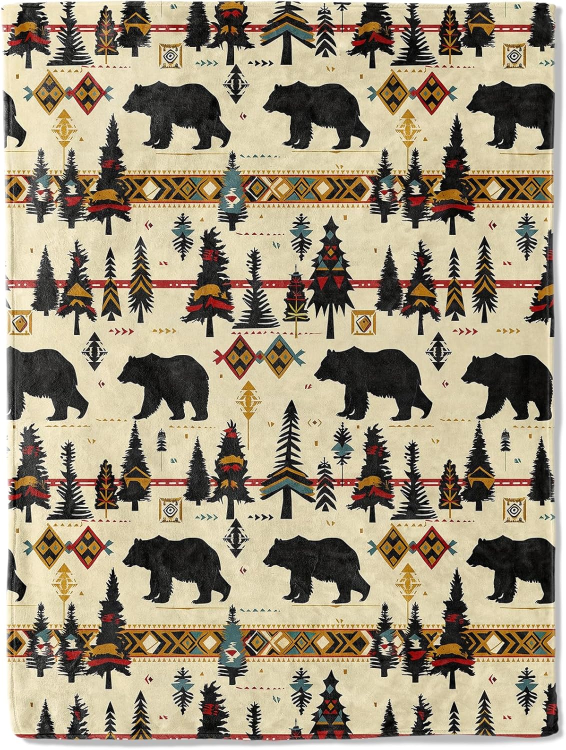 Rustic Woodland Bear Throw Blanket- Ultra Soft, Fleece, Lightweight,Black Bears and Forest Blankets, for Couch Room Bedroom, Modern Cabin Decor, Gifts for Women & Animal Lovers 50x60in