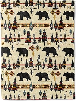 Rustic Woodland Bear Throw Blanket- Ultra Soft, Fleece, Lightweight,Black Bears and Forest Blankets, for Couch Room Bedroom, Modern Cabin Decor, Gifts for Women & Animal Lovers 50x60in