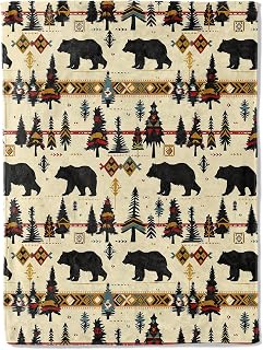 Rustic Woodland Bear Throw Blanket- Ultra Soft, Fleece, Lightweight,Black Bears and Forest Blankets, for Couch Room Bedroom, Modern Cabin Decor, Gifts for Women & Animal Lovers 40x50in