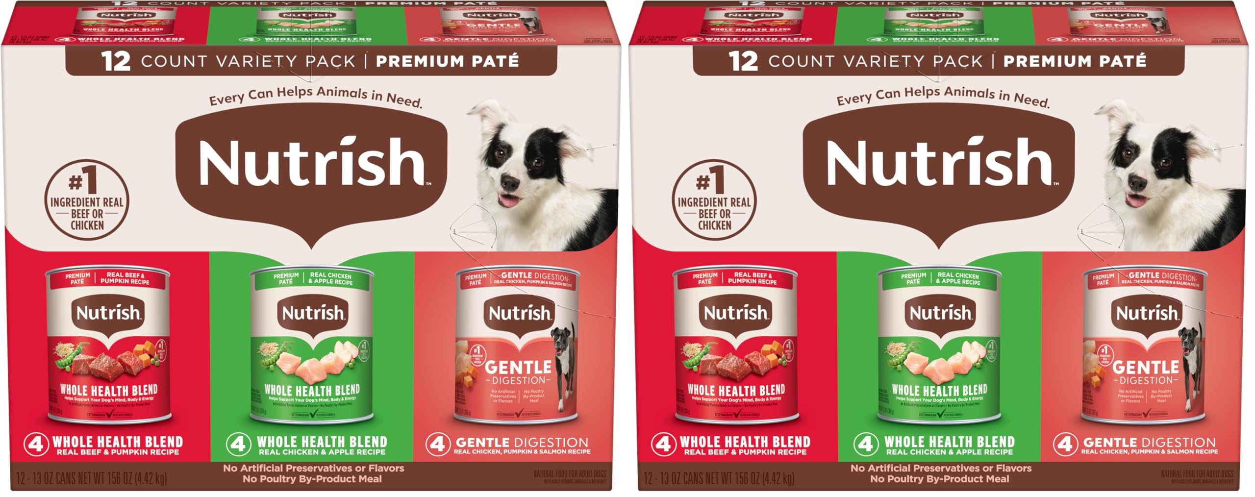 Nutrish Gentle Digestion and Whole Health Blend Premium Paté Variety Pack Wet Dog Food,13 oz. Can,Packaging May Vary (Rachael Ray),(Pack of 24)
