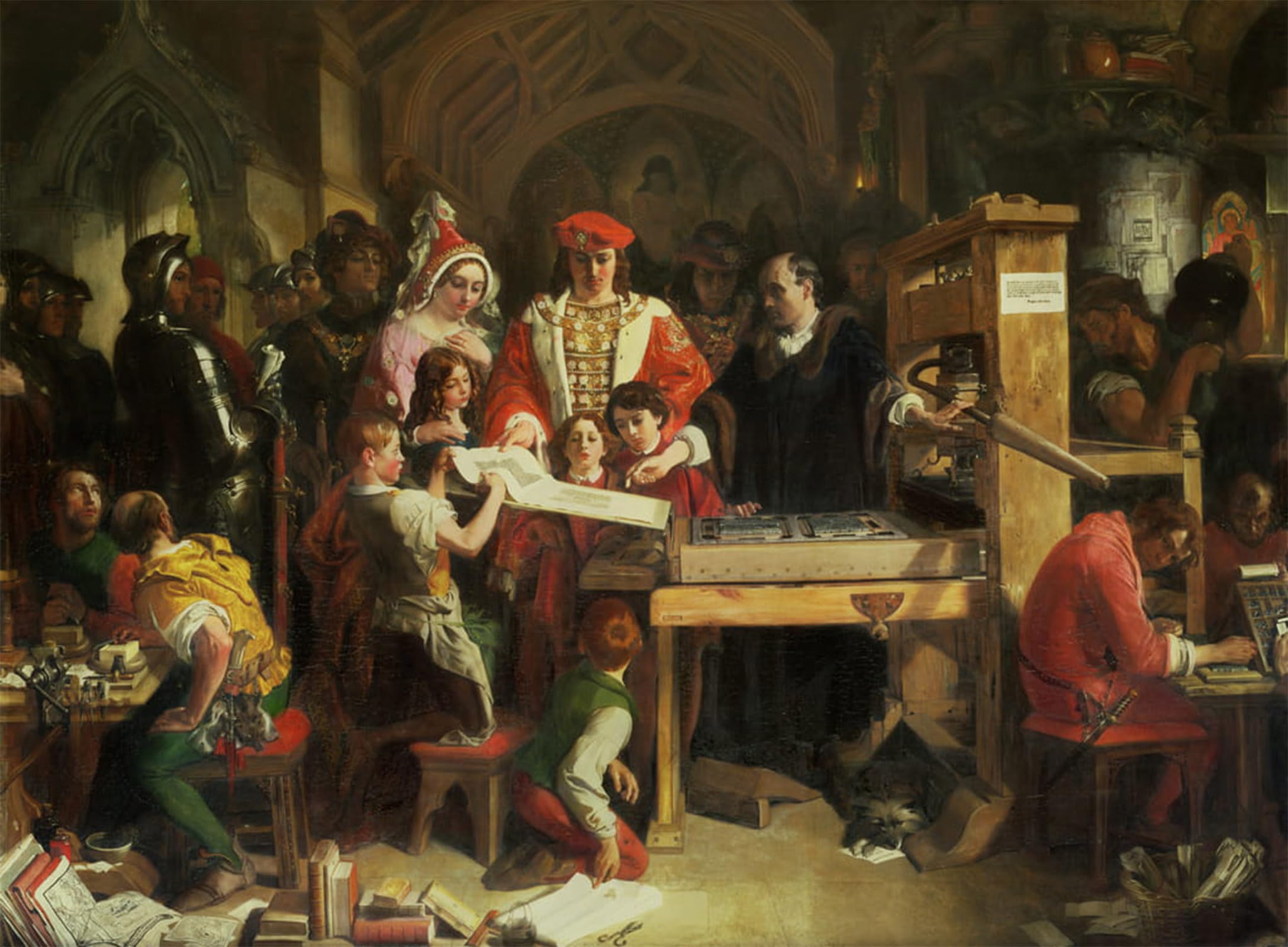 SERENDIPITP Abstract Painting Mural Print Picture Wall Decor Painting Caxton's Printing Press by Daniel Maclise Vintage Wall Artwork for Home Decor 60x90cm