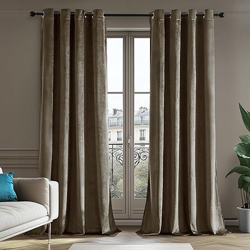 Deconovo Samt Gardinen Wohnzimmer 100% Blickdicht Vorhäng mit Ösen für Schlafzim