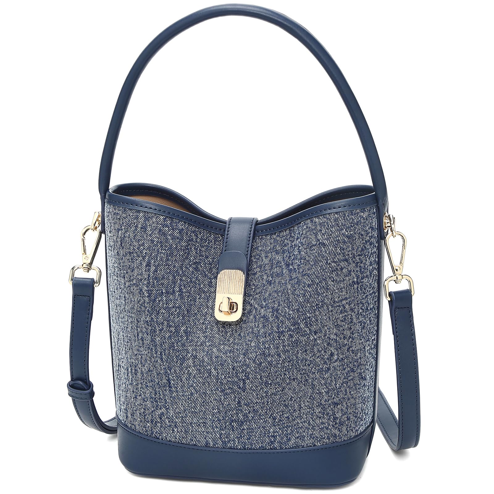 FOXLOVER Coated Canvas Bucket Crossbody Bags for Women Top-Handle Handbags Small Satchel Purse Trendy Twist Lock