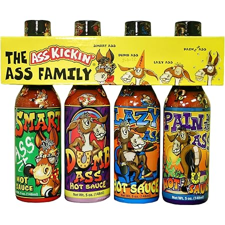 ASS KICKIN' The Ass Family Hot Sauce Gourmet Gift Set – 5oz. 4 Pack - Try if you dare! – Perfect Ultimate Gourmet Gift for the Hot Sauce Fan