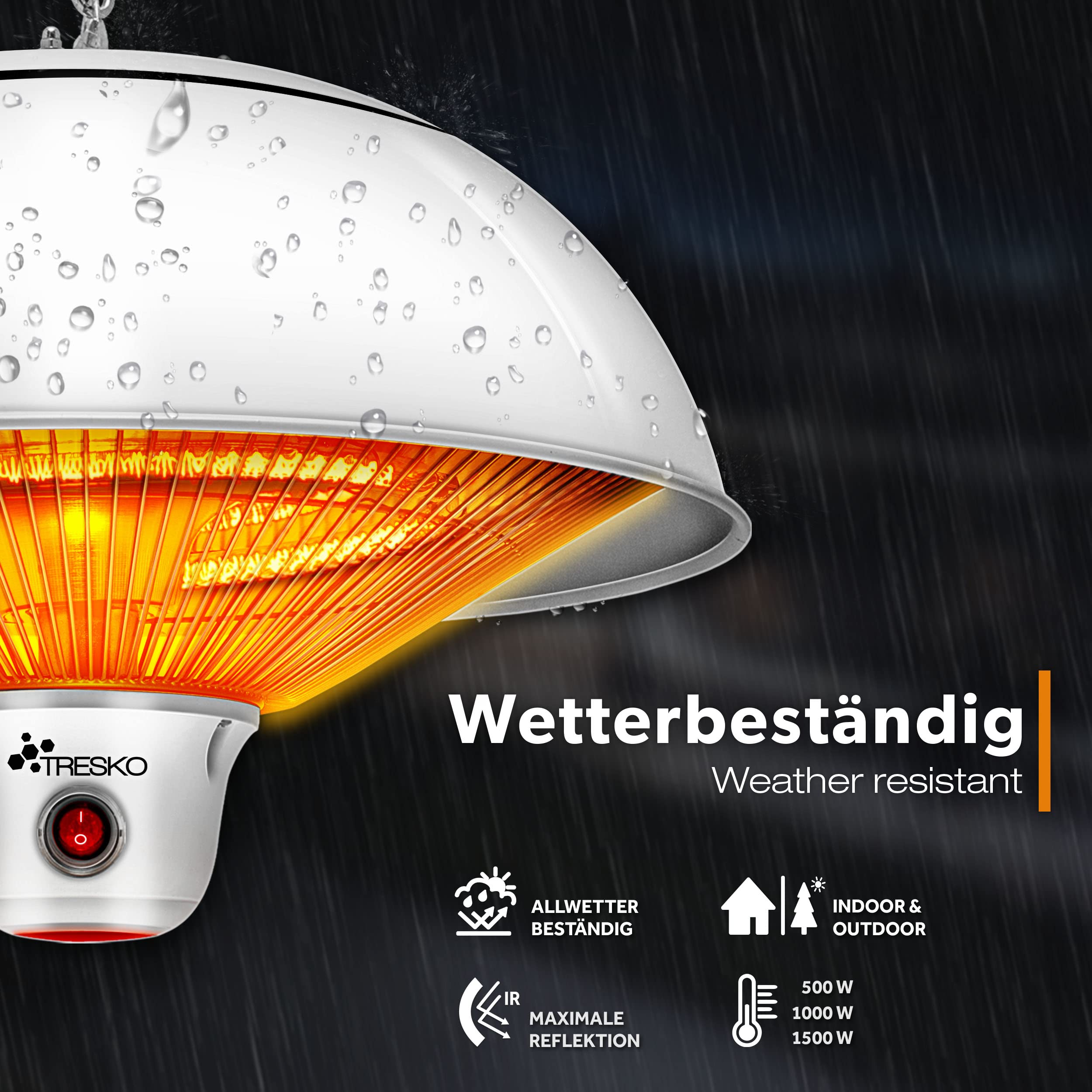 TRESKO Plafondverwarmer-brons- Met Afstandsbediening- 2 Standen Stralingsverwarmer Infraroodverwarmer Heater