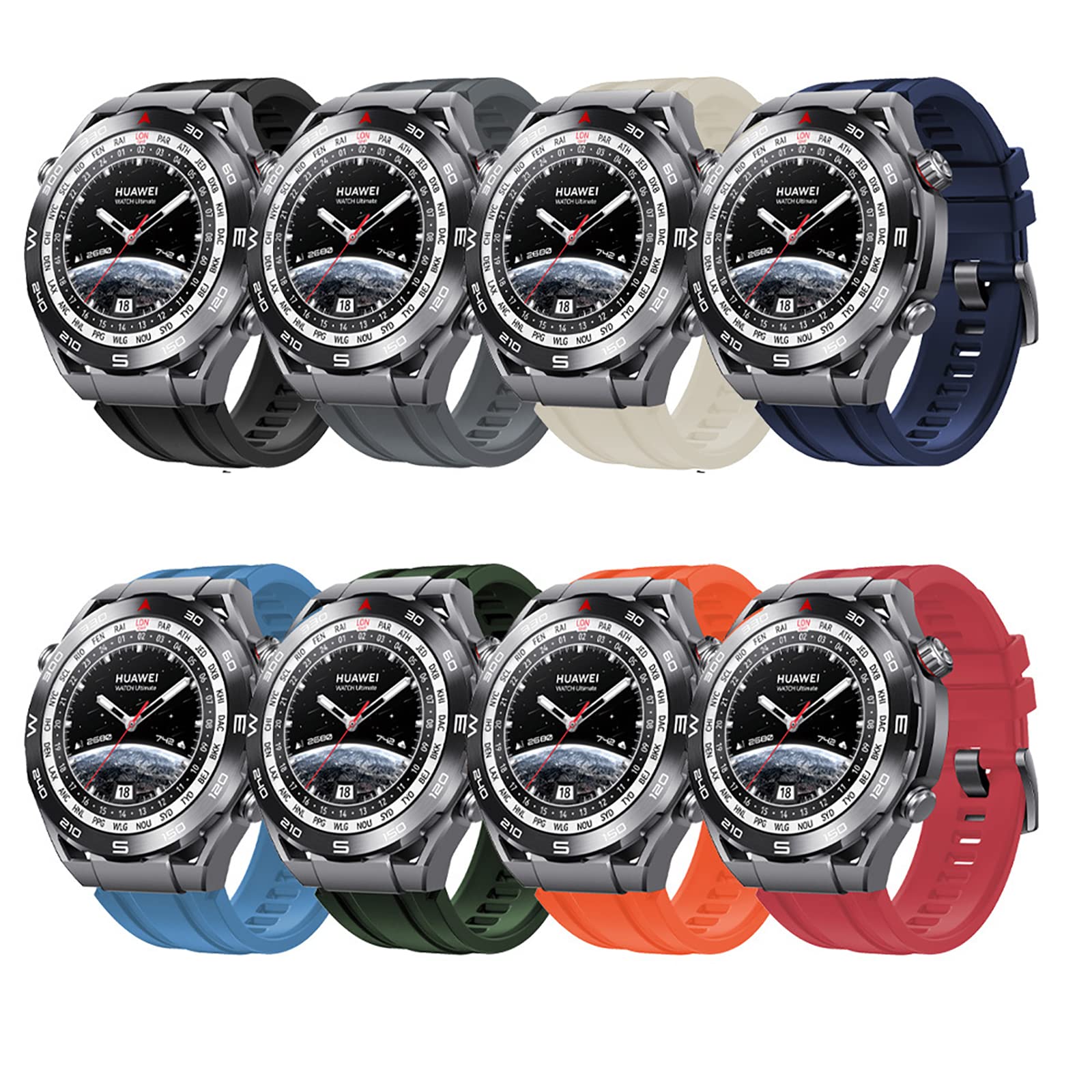 Giopuey Pasek kompatybilny z Huawei Watch Ultimate, (2 w 1) miękki silikonowy pasek do zegarka + 3-pak ochraniacza ekranu TPU, wymienny, oddychający pasek odporny na zużycie, for Huawei Watch Ultimate