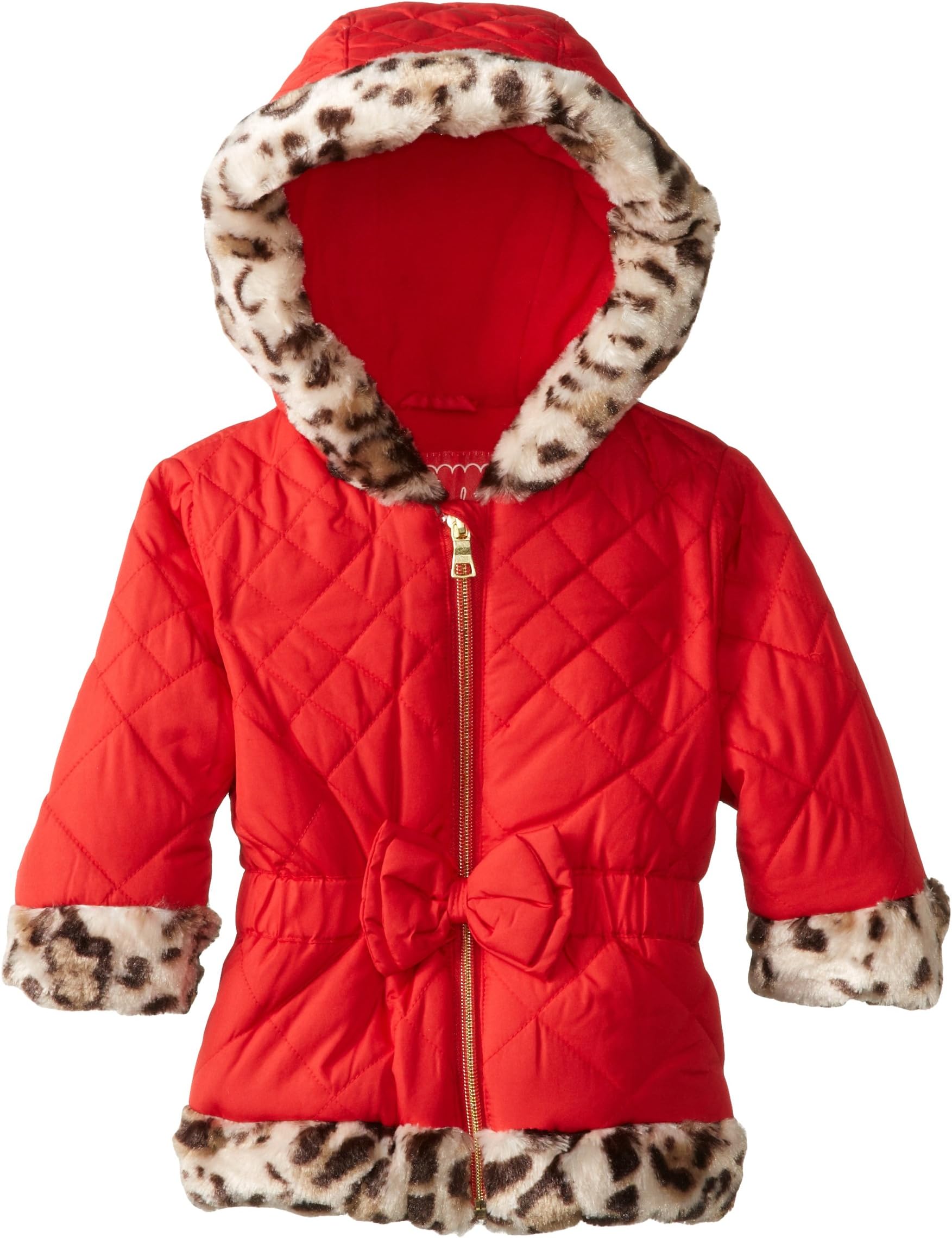 Pistachio Baby Girls' Diamond Quilted Jacket with Faux Fur Trim