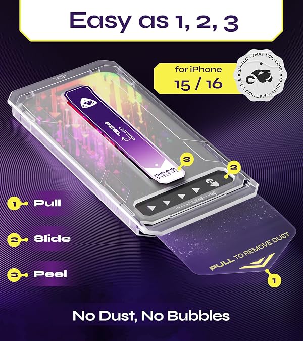 Defenslim for iPhone 15 & 16 Screen Protector (2Pack), Easy Auto-Dust & Align Install Kit, 6.1" Tempered Glass, 9H Hardness, Ultra HD Clear, Case Friendly, WonderShield by Defenslim - Image 2