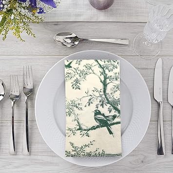 50 Pack Green Toile Paper Napkins, Special Birds and Tree Decorative Disposable Hand Towels for Bathroom Bridal Baby Shower Tea Party Birthday Party Supplies (large, Pack, 50)