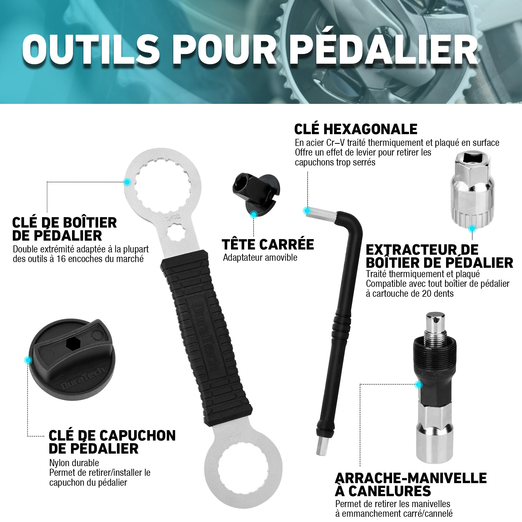 DURATECH Kit d'Outils de Réparation pour Vélo 41 pièces avec Mallette