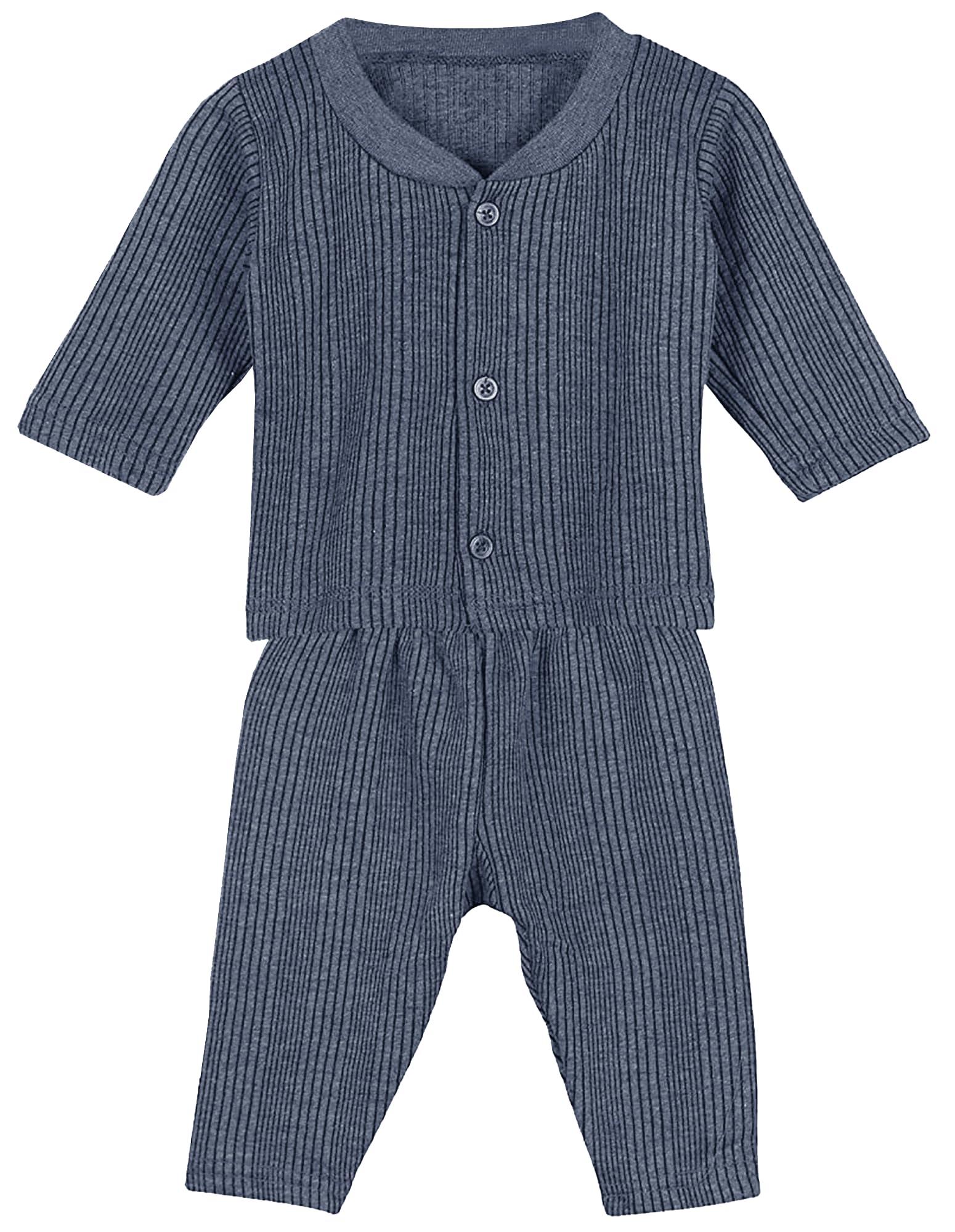 Tiny Tooth Cotton Blend Front Open Thermal Pajama Set (Top & Bottom) For Baby Boys & Baby Girls, Pack Of 3 Sets - Body Warmer For Baby (0-3 Months) (0-3 Months), Multicolour 1