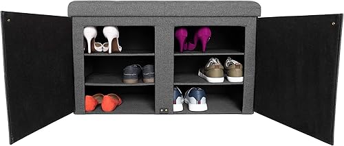 Miniatura 116 de Seville Classics Reposapiés otomano de tela acolchada, asiento acolchado para dormitorio, dormitorio, loft, sala de estar, entrada, pasillo, Azul