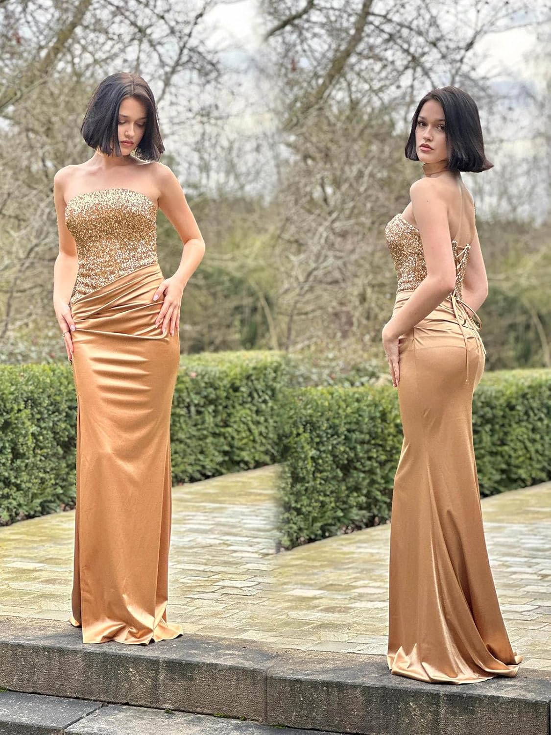 GUKARLEED Wrap Pleated Sequin Prom Dresses 2026 with Slit Satin Off The Shoulder Formal Dress for Wedding Guest Ball Gowns