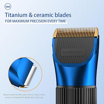 BarberBoss Cordless Self-Sharpening Beard & Hair Trimmer, Ceramic Blades, LED Display, Fast Charging, and 8 Color Comb Attachments QR-2082