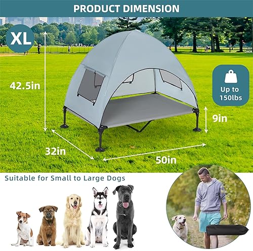 Miniatura 7 de Cama elevada para perros al aire libre con toldo, cama elevada para mascotas con sombra extraíble, cama portátil para mascotas con patas ajustables