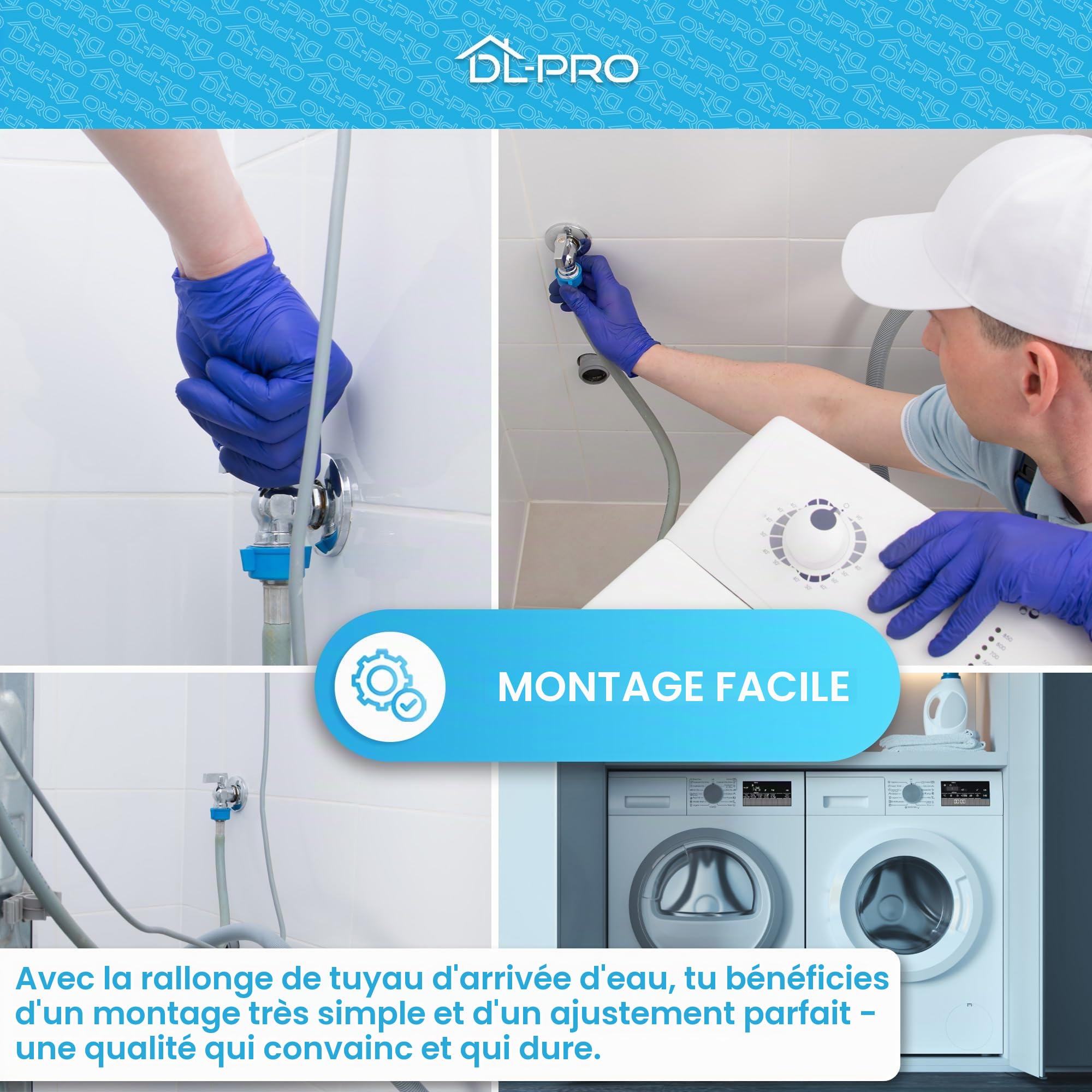 DL-pro Tuyau d'alimentation en eau universel Tuyau d'arrivée d'eau Rallonge eau 3,5 m (350 cm) - max 25°C - PE 20 BAR - PS 90 BAR - pour lave-vaisselle lave-linge machine à laver sèche-linge