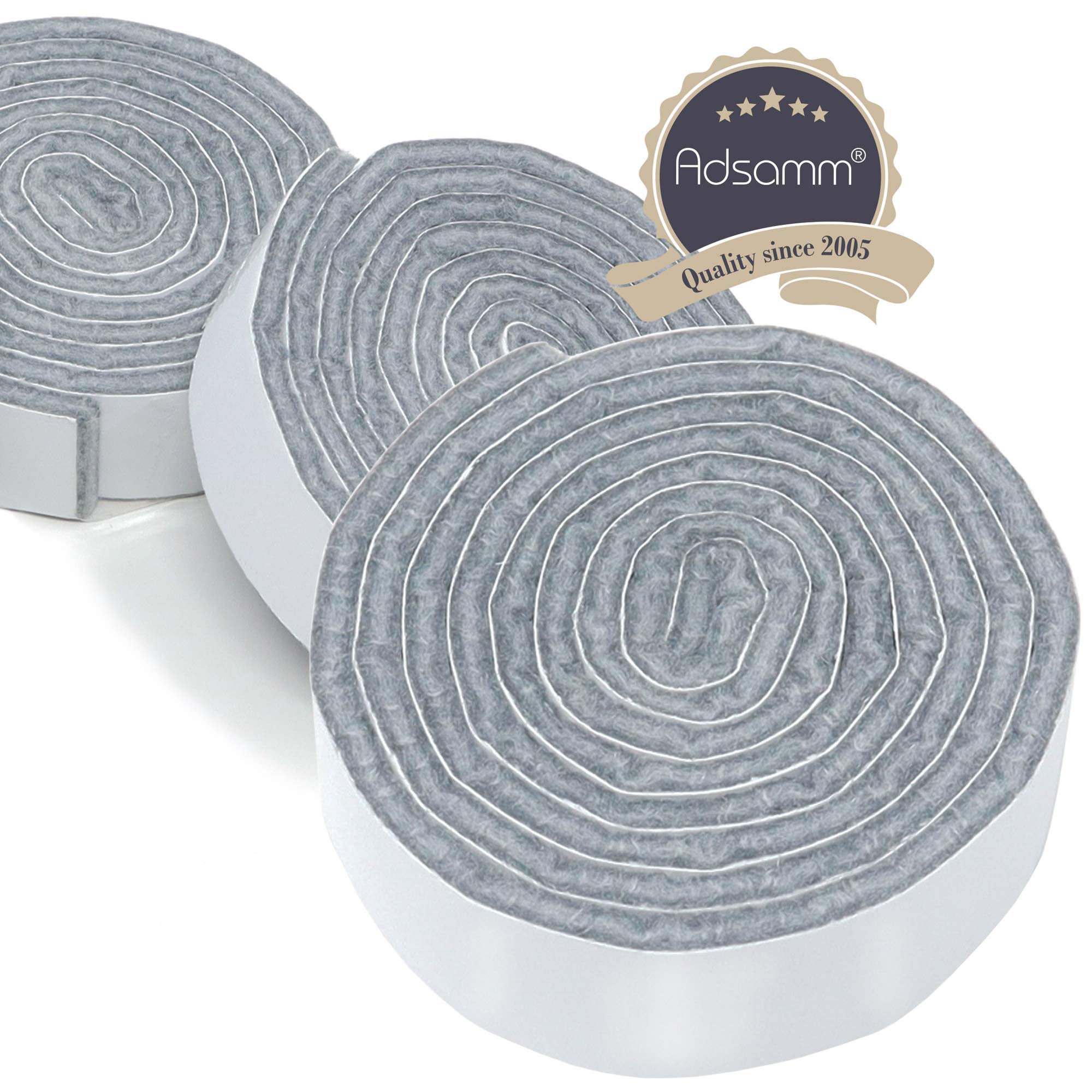 Adsamm® | 3 x samoprzylepne taśmy filcowe do przycinania, 19 x 1000 mm, kolor szary, rolka, 3,5 mm, samoprzylepne, wysokiej jakości