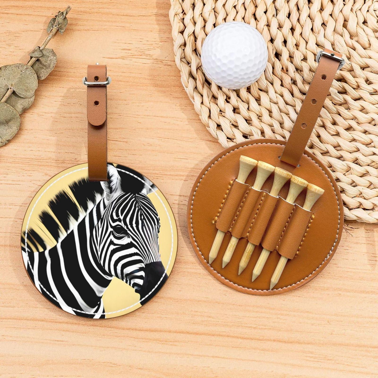 Black and White Zebra Brown Golf tee Storage Bag - Durable and wear-Resistant Golf Accessories