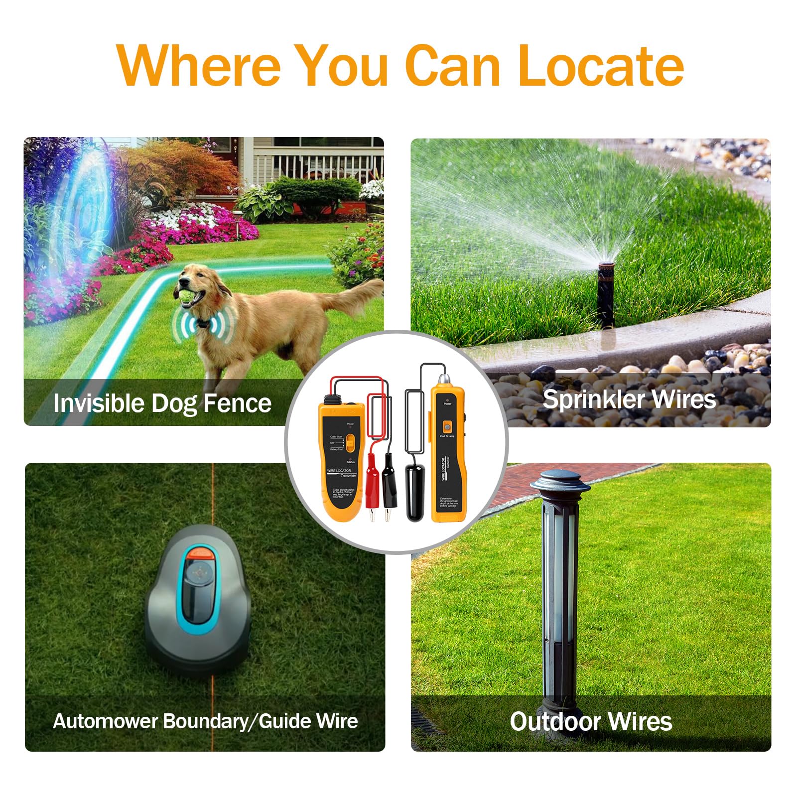 F02 Localizzatore di cavi sotterranei con auricolari, tracciatore di fili, tester recinzioni per cani, e controllo per l'irrigazione