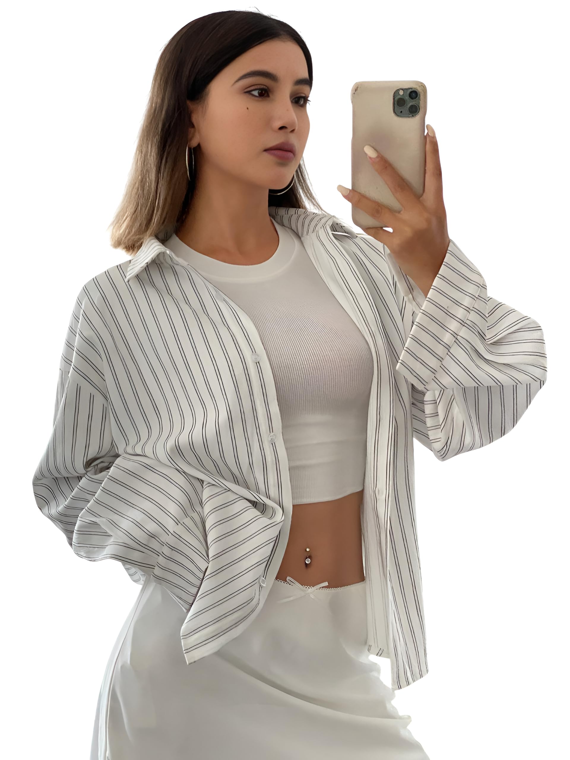 greciilooks Striped Shirt for Women | Korean Style Full Sleeve Oversized Button Down Shirts | Tops for Women | Shirt for Woman | Plus Size Top for Office & Casual Outfit-picture-42