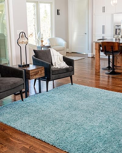 Rugs.com Zermatt Shag Collection - Alfombra cuadrada de 10 pies de largo, color aguamarina, perfecta para salas de estar, cocinas, entradas