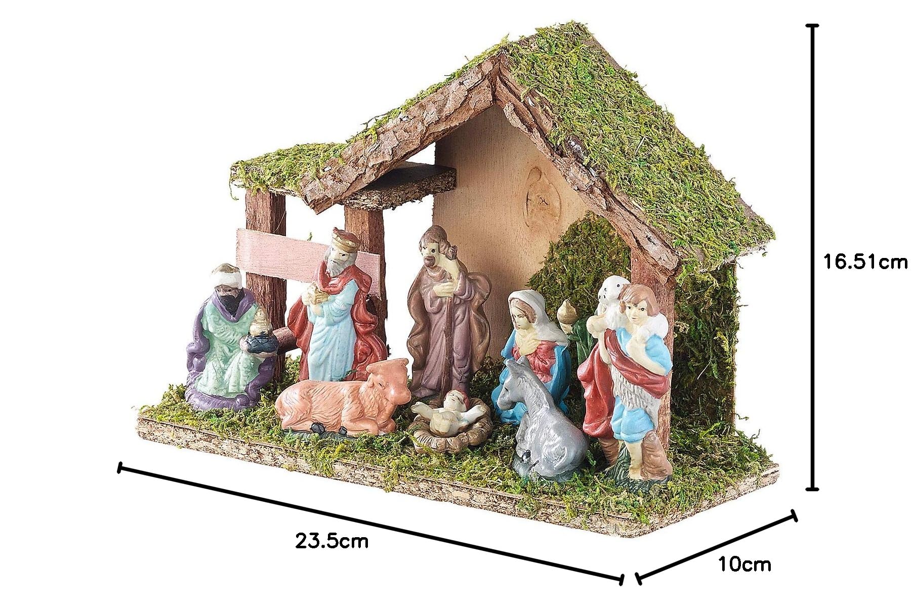 Weihnachten Krippe: Klassische Holz-Weihnachtskrippe, handbemalte Porzellan-Figuren, klein (Weihnachtskrippe Komplettset, Weihnachtskrippe Komplettset Holz, Weihnachtsbaum)