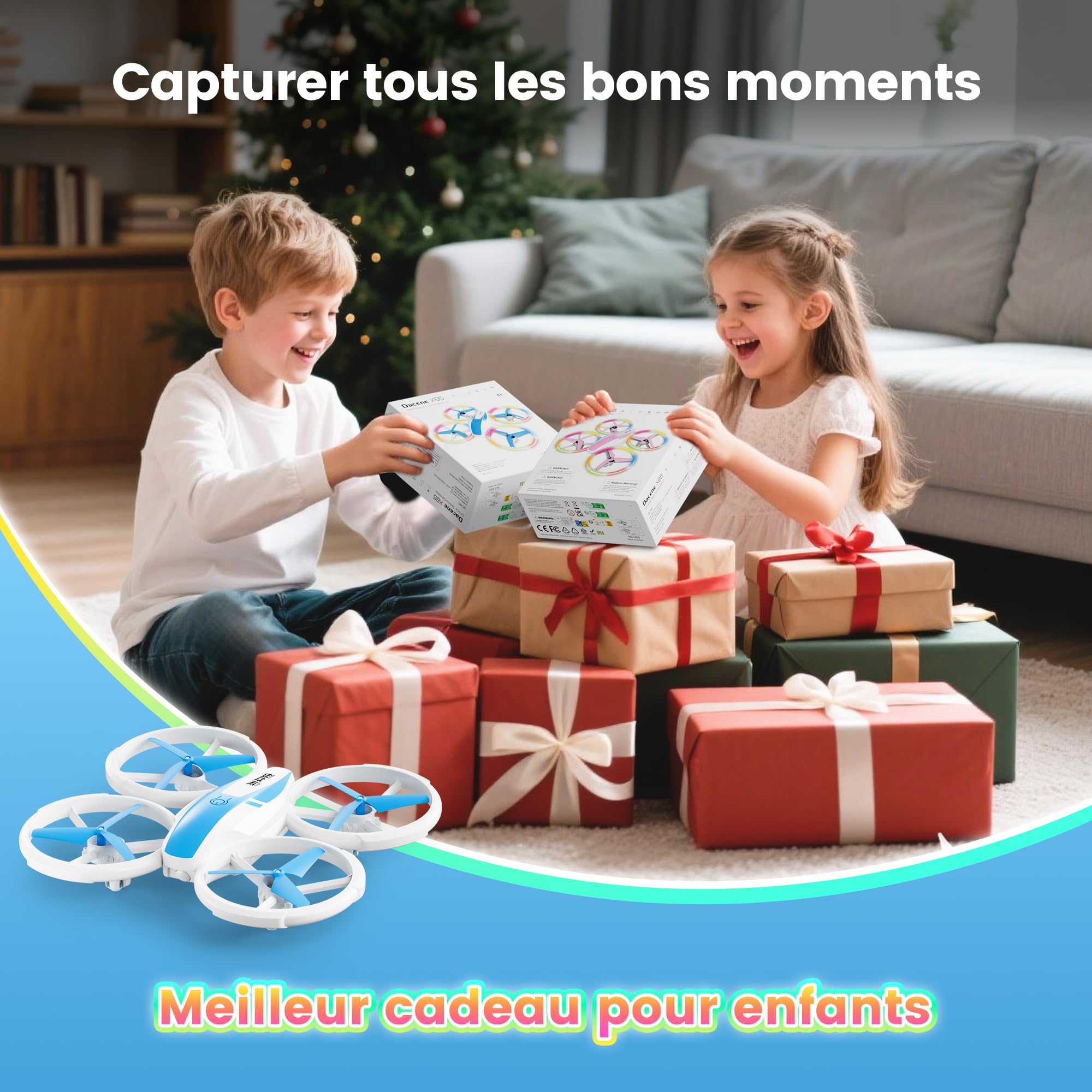 Drone Enfant Mini Avion Télécommandé avec Lumières LED 360°Rotation 2 Batteries Jouet Cadeau pour Garçons et Filles Bleu