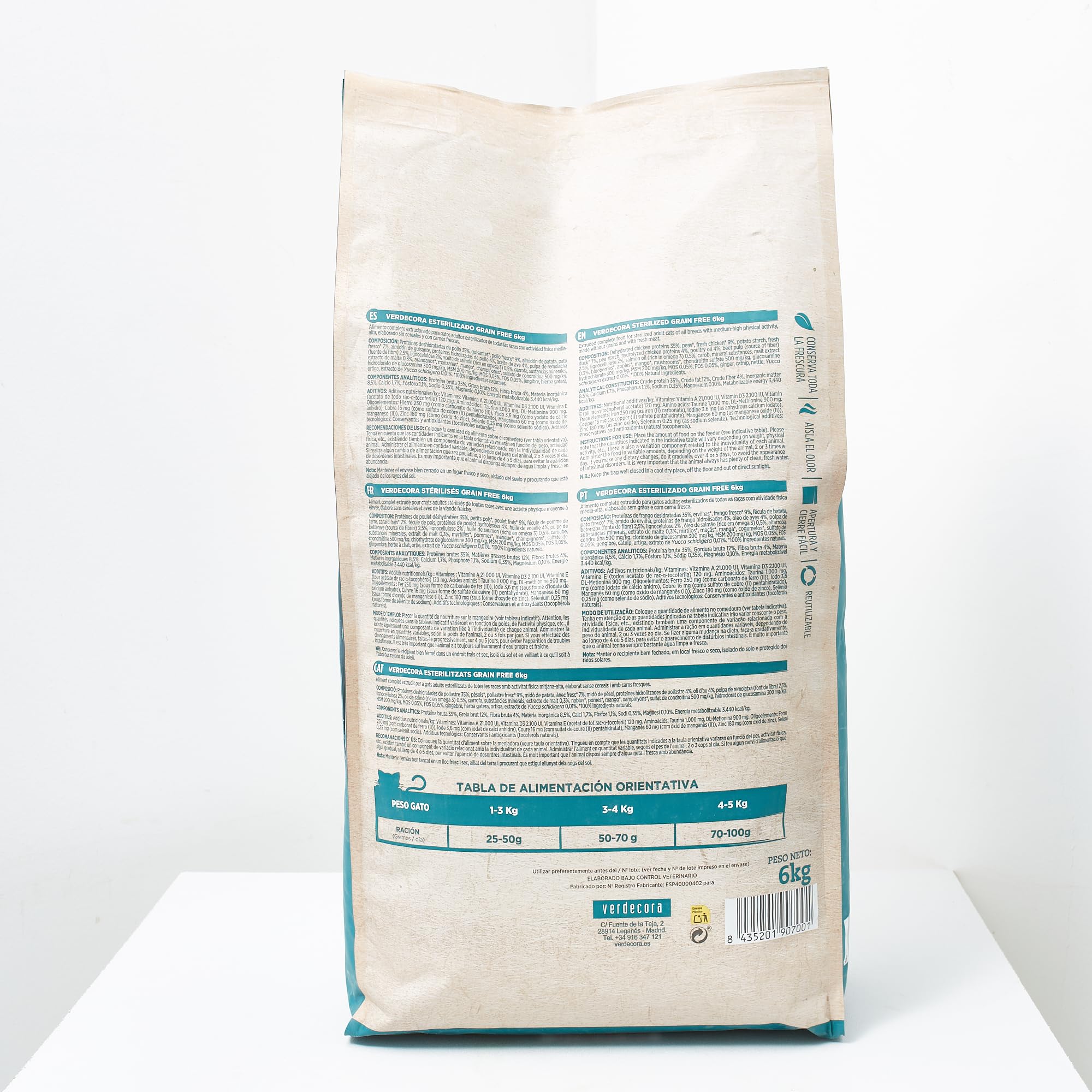 Verdecora Alimento Completo para Gatos Adultos Esterilizados con Pollo y Pato | Sin Cereales | Pienso para Todas Las Razas | 6kg