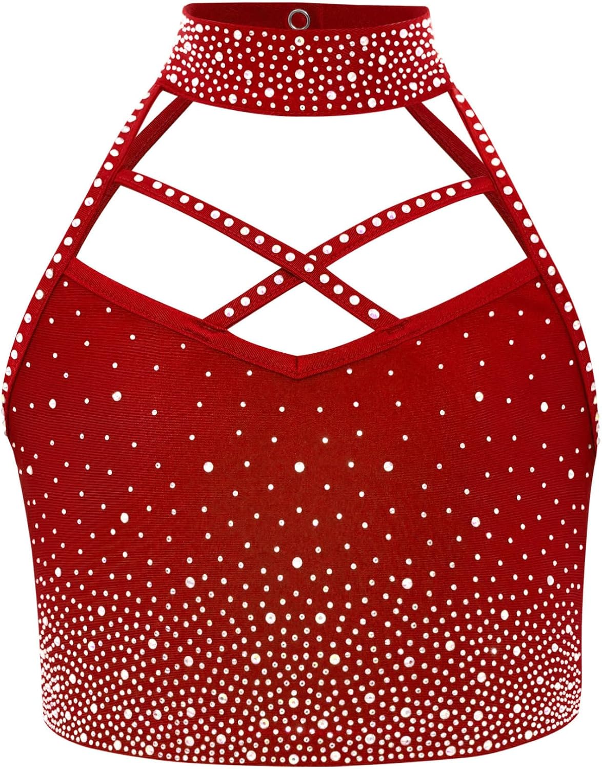 TiaoBug Kids Girls Figure Skating Yoga Workout Outfit Rhinestone Crop Tank Top And Leggings Gym Dance Wear Burgundy Black 8 Years
