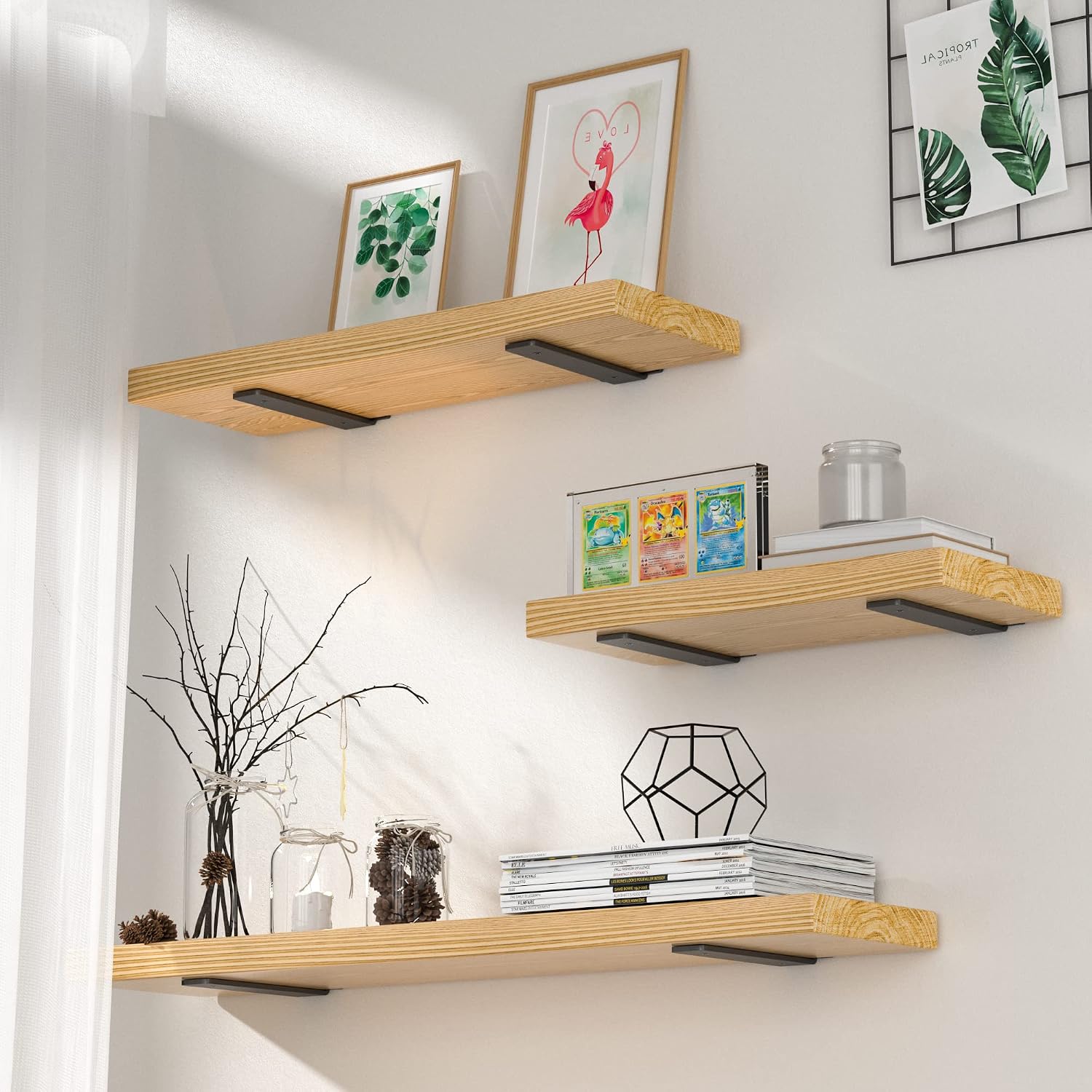 Heavy Duty Shelf Brackets 8 inch (1/5") Thick, 6 Pack Floating Hidden Shelf Brackets, Rustic Industrial Shelf Brackets with Modern Iron Finish