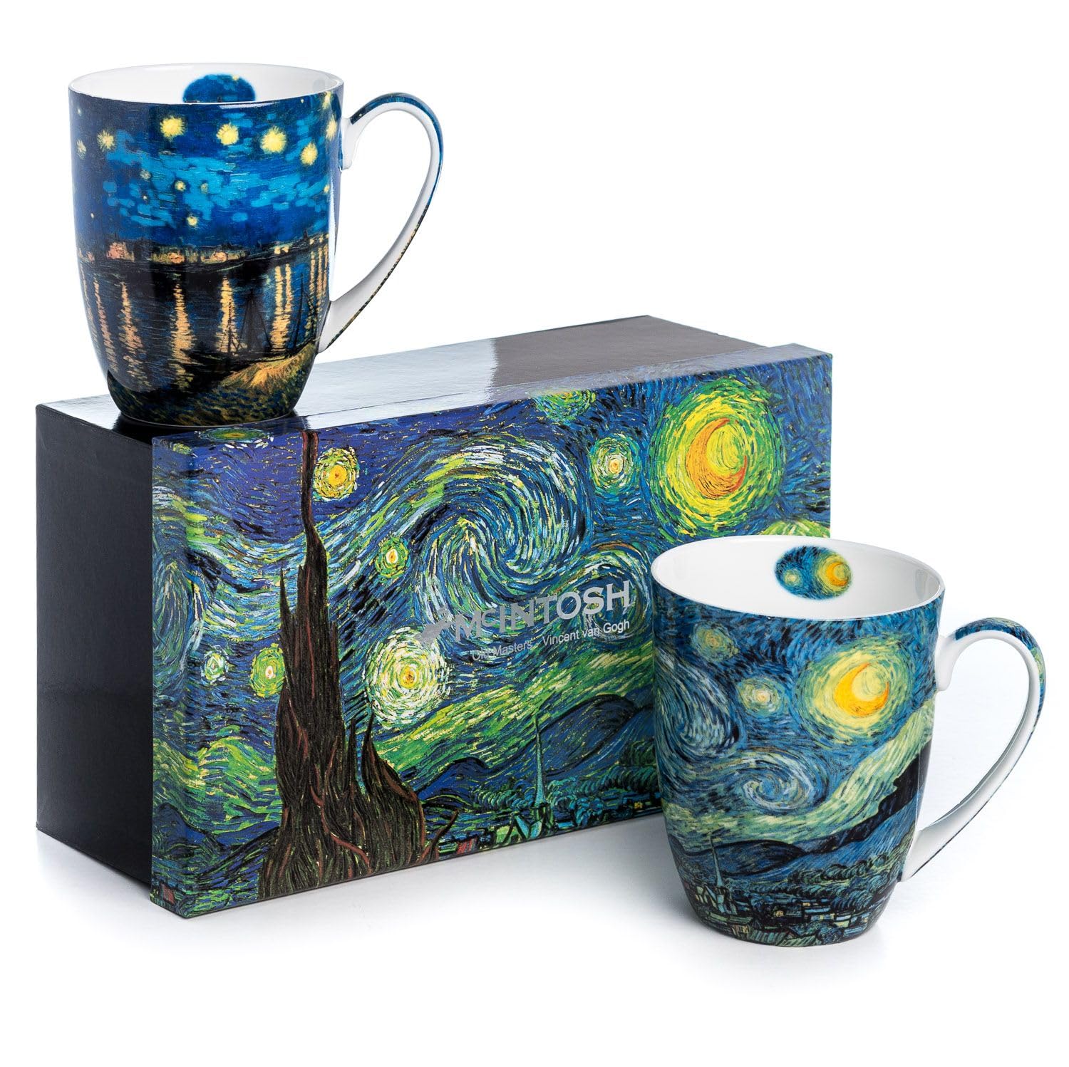 McIntosh Van Gogh Starry Nights Fine Bone China Set of 2 Mugs in Matching Gift Box