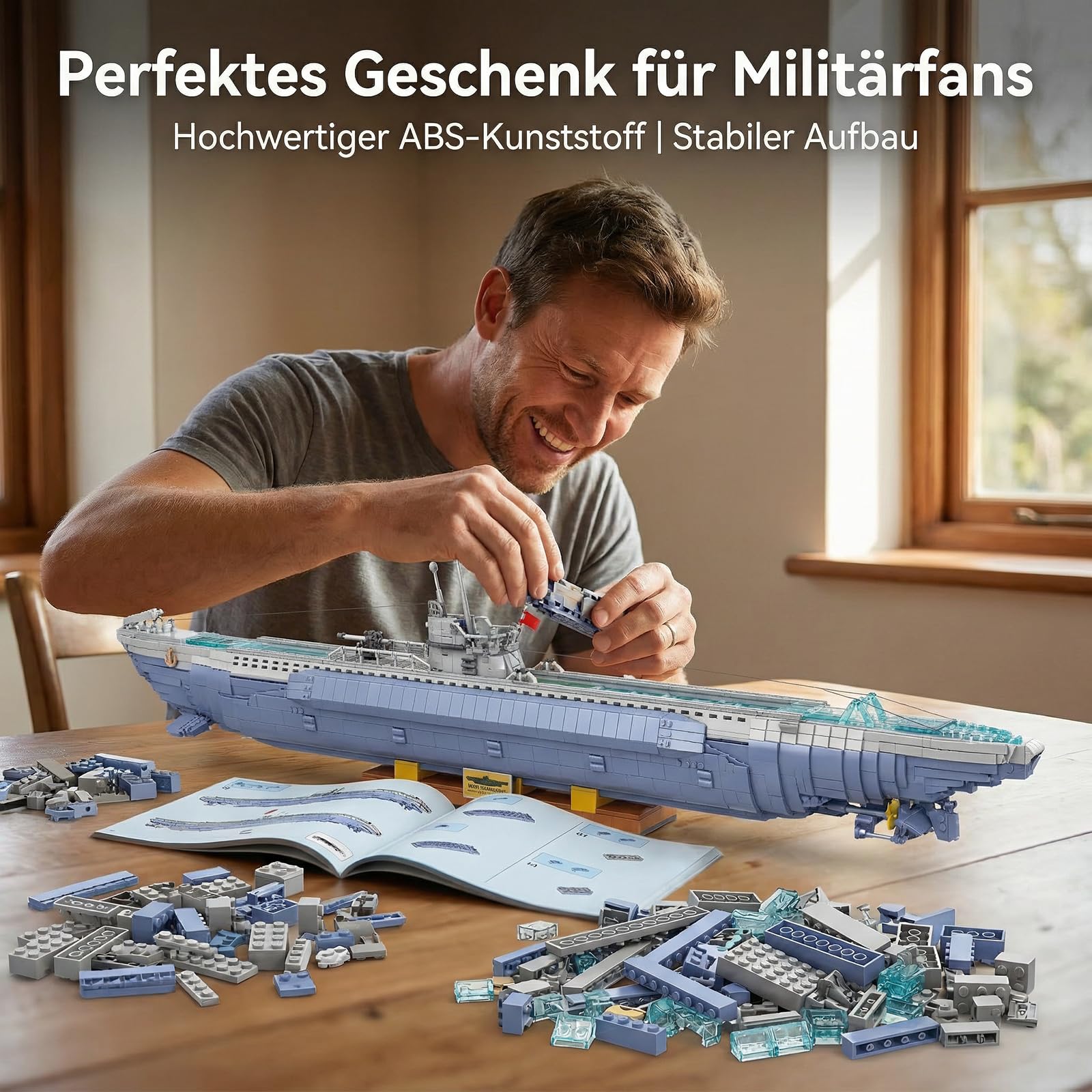 WWII U-552 Submarine U-Boot Klemmbausteine Technik - 6172 Teile 102 cm Länge Deutsches Schlachtschiff, Military Series MOC Sets für Erwachsene Kompatibel mit Panlos