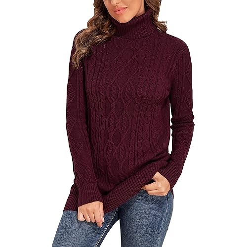 PrettyGuide Women's Long Sweaters Turtleneck Plus Size Cozy Cable Knit Tunic Sweater Tops