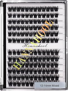 12rows-Large Tray Mixed 8-10-12-14-16mm/Mixed 14-15-16mm/Mixed14mm-16mm/Mixed 18-20mm Wide Stem Individual False Eyelashes Dramatic Black Cluster Eyelashes Natural Long 3D Volume Eye Lashes Extensions (mixed 12-14mm)