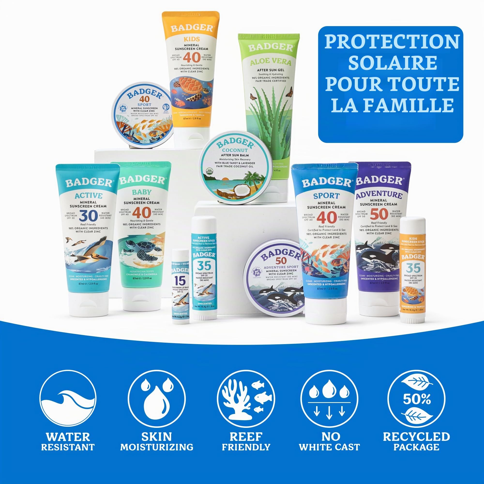 Badger Company, Sport, Mineral Sunscreen Cream, SPF 40, Unscented, 2,9 fl oz (87 ml)