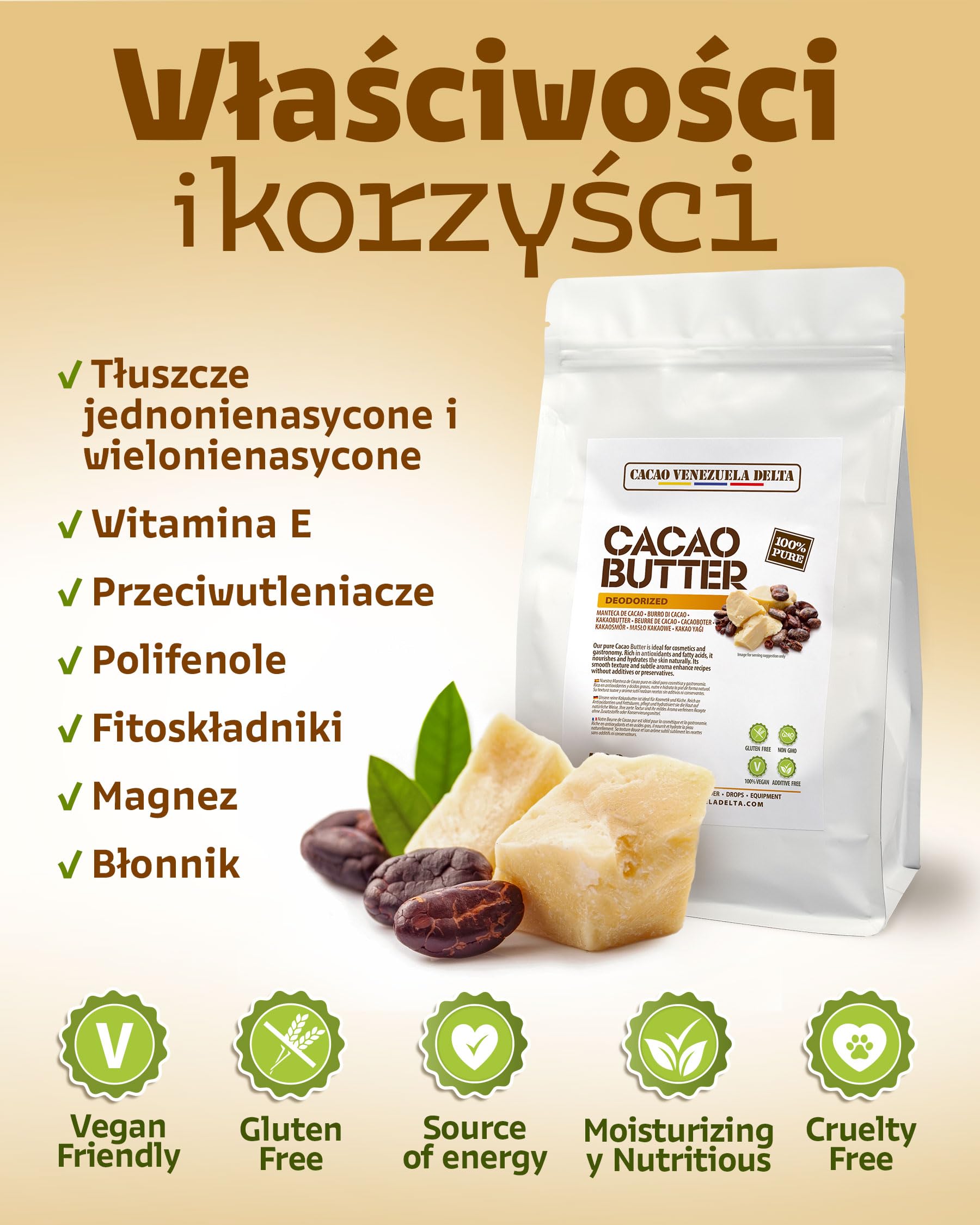 Manteca De Cacao 100% - Tipo Natural - Bolsa 1kg - Calidad Extra - Cacao Venezuela Delta