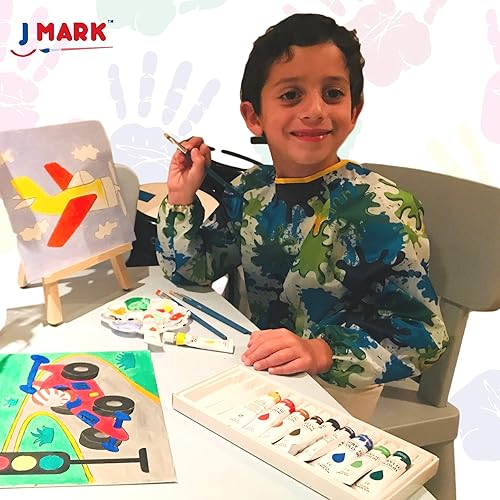 Miniatura 6 de J MARK Juego de pintura para niños y caballete de pintura, kit de pintura acrílica, pinturas lavables seguras, caballete de madera, 2 lienzos