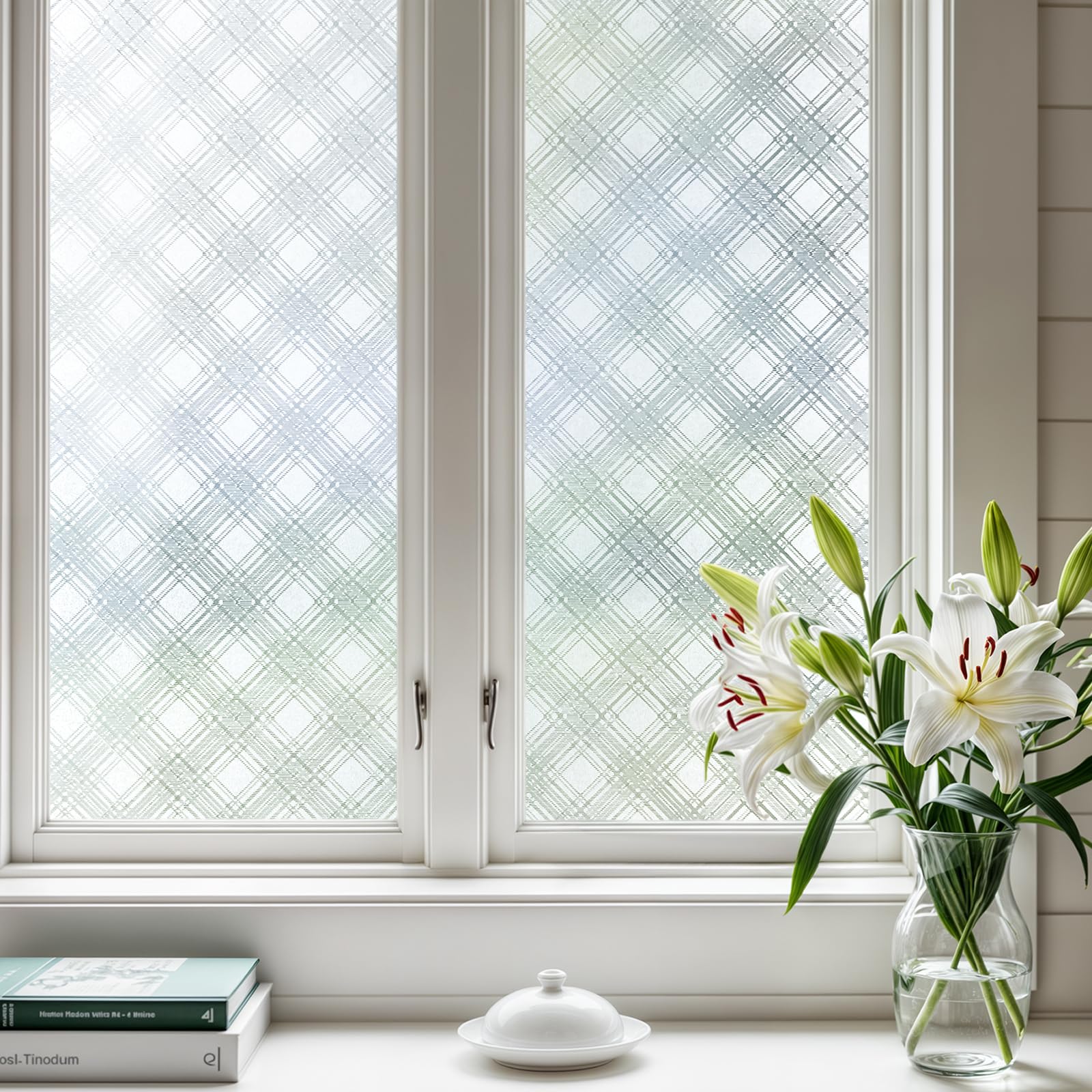 Qualsen Window Film Privacy Frosted Window Film Anti UV Glass Films Non-adhesive Static Cling Diamond Pattern Frosting Decorative Films for Home Bathroom Office 44.3x200cm โ image 1