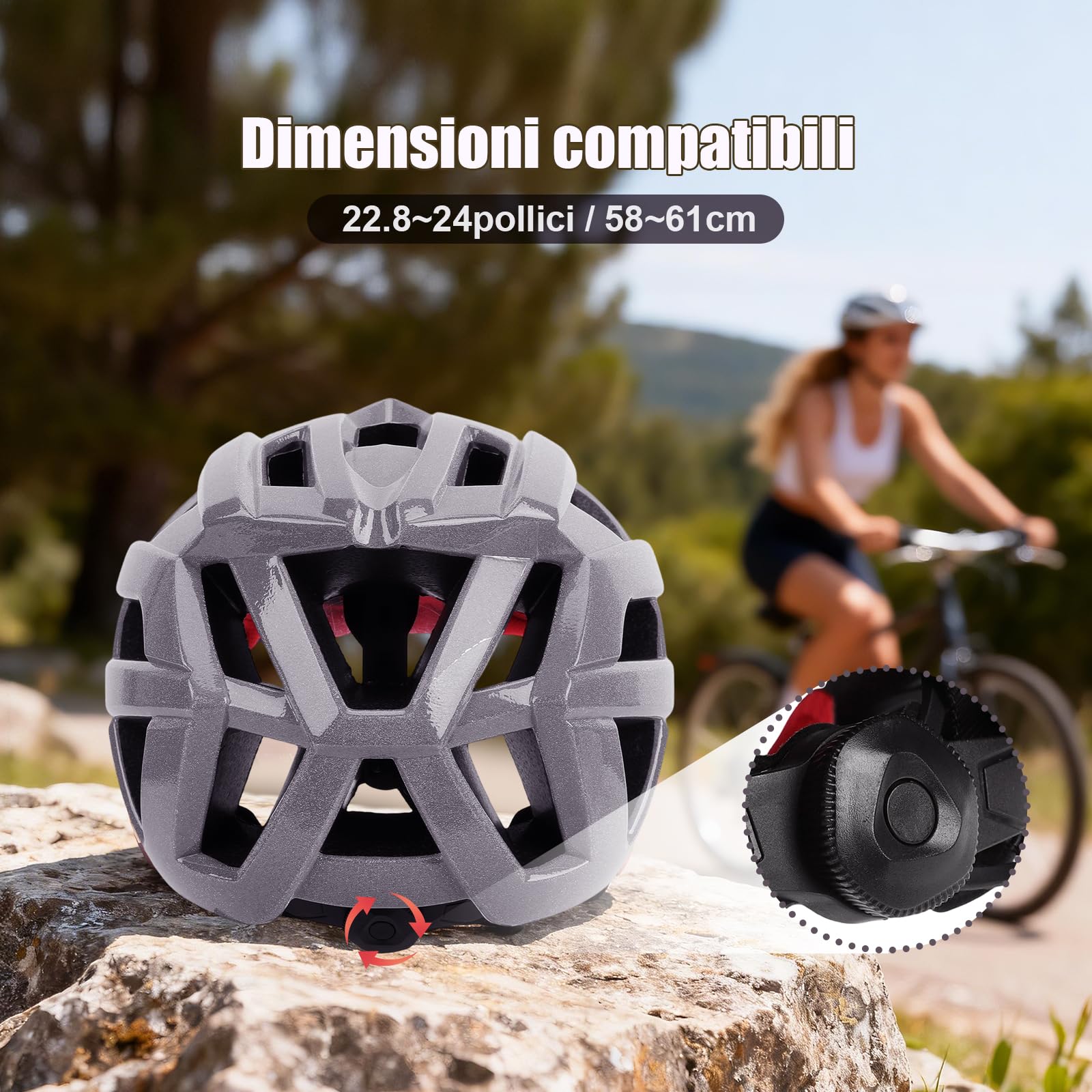 TOMSHOO Casco Bici MTB Ultraleggero Uomo Donna, Traspirante con Visiera Removibile e Rete Anti-Insetti,Regolabile 58-61cm PC+EPS, Riflettente Notturno – Mountain Bike Monopattino Elettrico