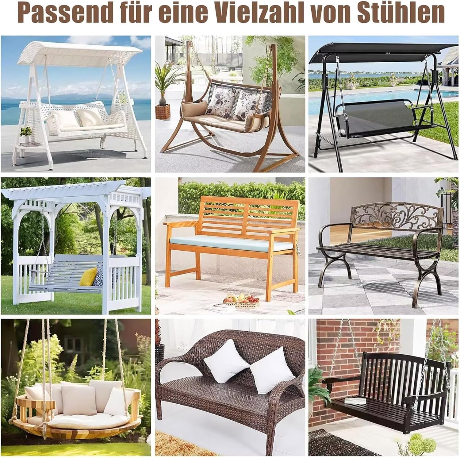Cuscino impermeabile per dondolo da giardino a 3 posti, con cuscino per sedia per mobili da patio, comodo cuscino per panca elegante decorazione da giardino