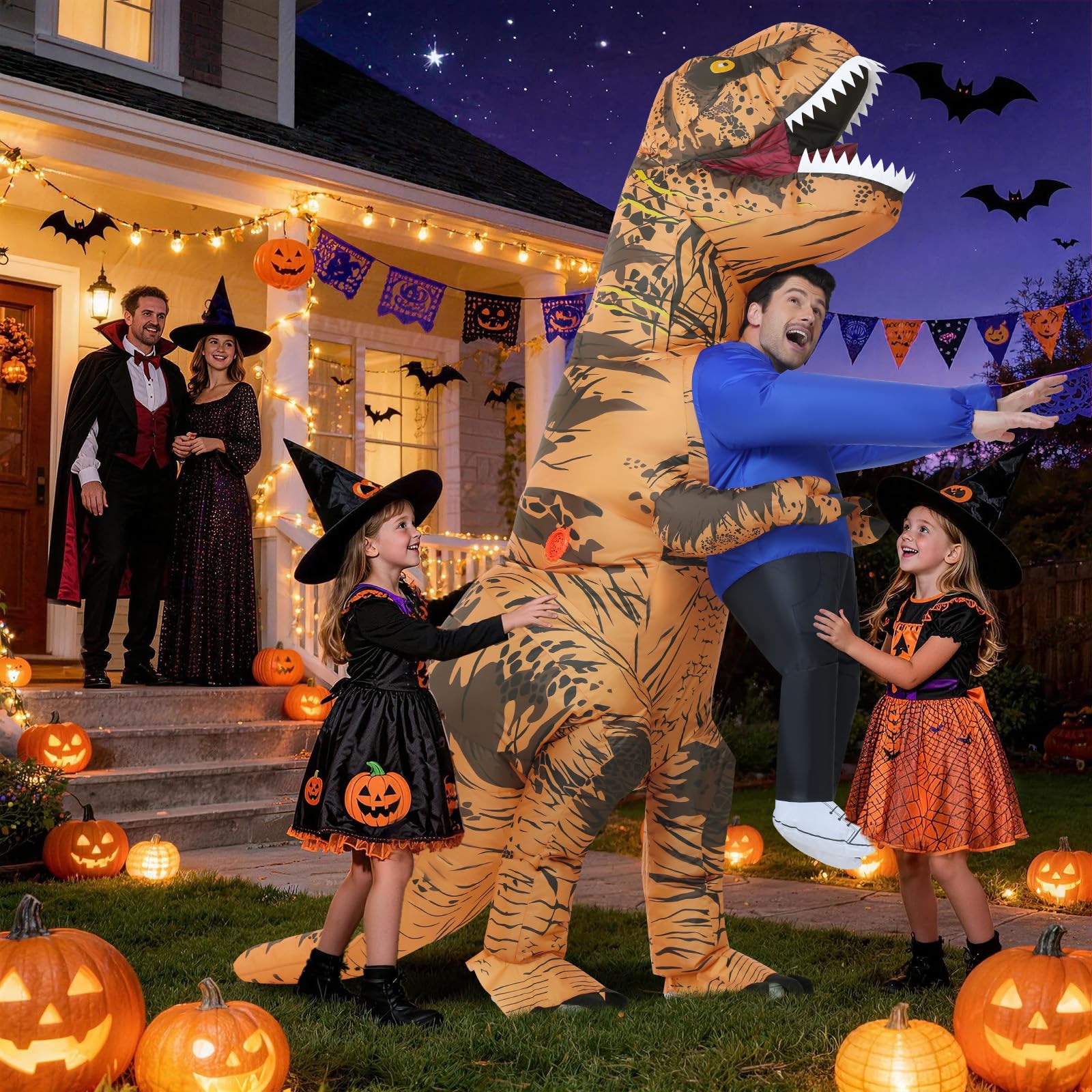 Poptrend Nadmuchiwany kostium dinozaura, dla dorosłych, nastolatków, dzieci, na Halloween, zabawny kostium uprowadzenia dinozaura, na imprezę, cosplay, fantazyjny kostium, dla mężczyzn i kobiet
